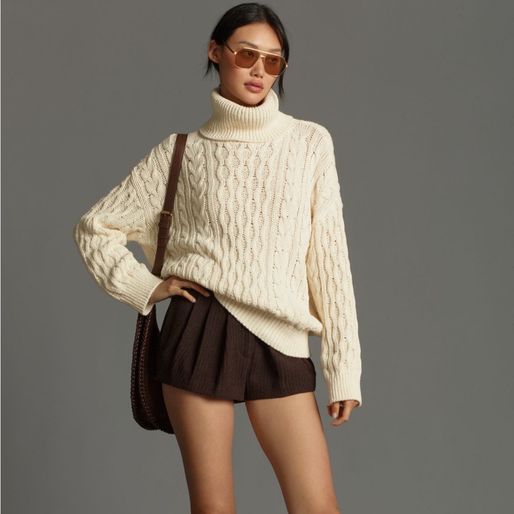Pilcro Oversized Turtleneck Cable-knit Sweater